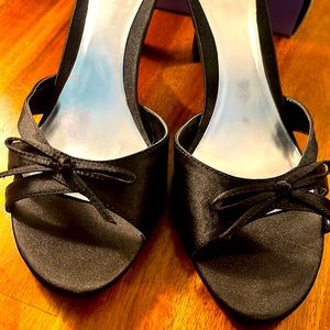 Black Satin Heeled sandals, size 10